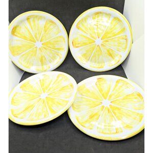 Set Of4 Modern Southern Home Lemon Slices Yellow Melamine 9" Plates